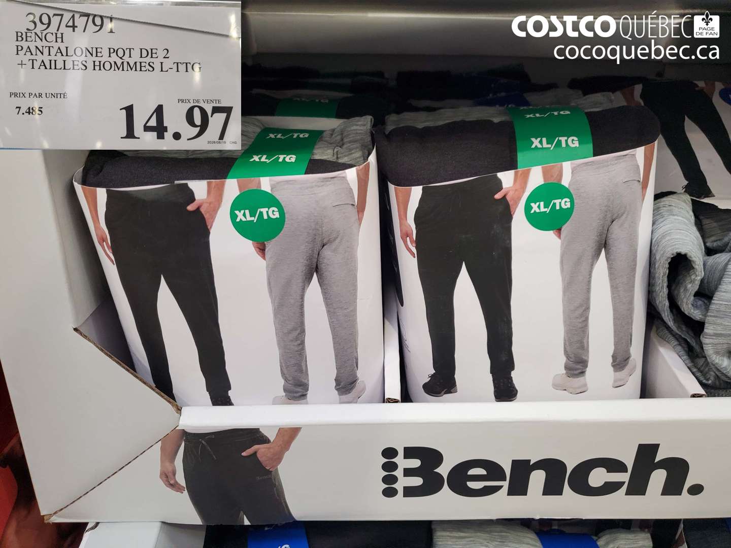 3974791 BENCH PANTALONE PQT DE 2 + TAILLES HOMMES L-TTG $14.97
