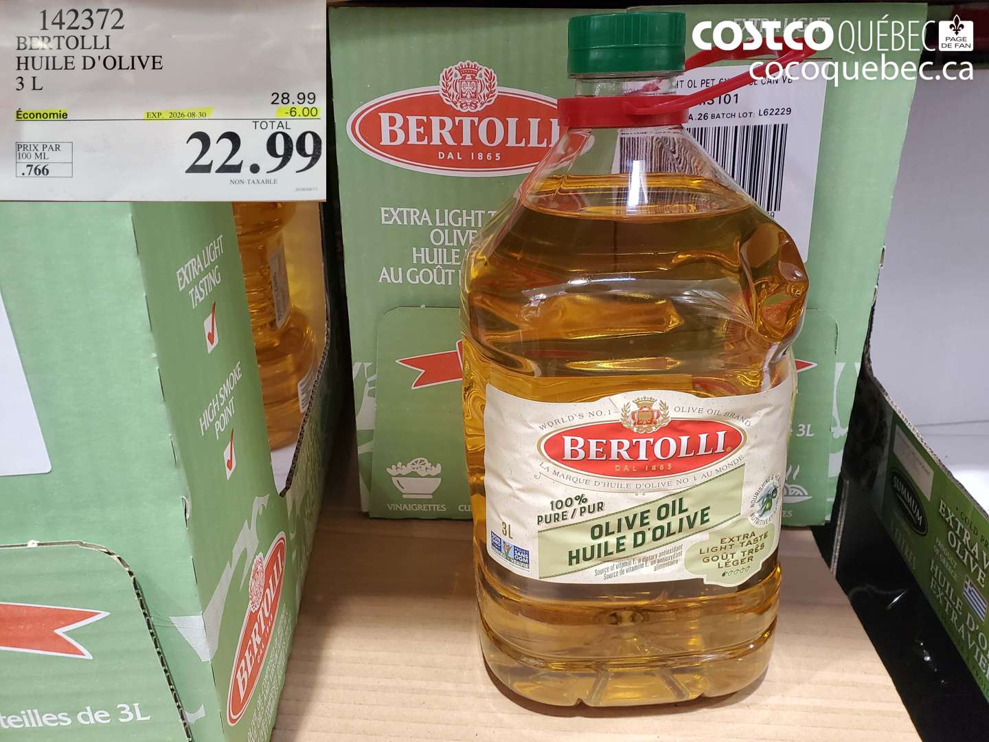 142372 BERTOLLI HUILE D'OLIVE 3 L ($6.00 INSTANT SAVINGS EXPIRES ON 2026-08-30) $22.99