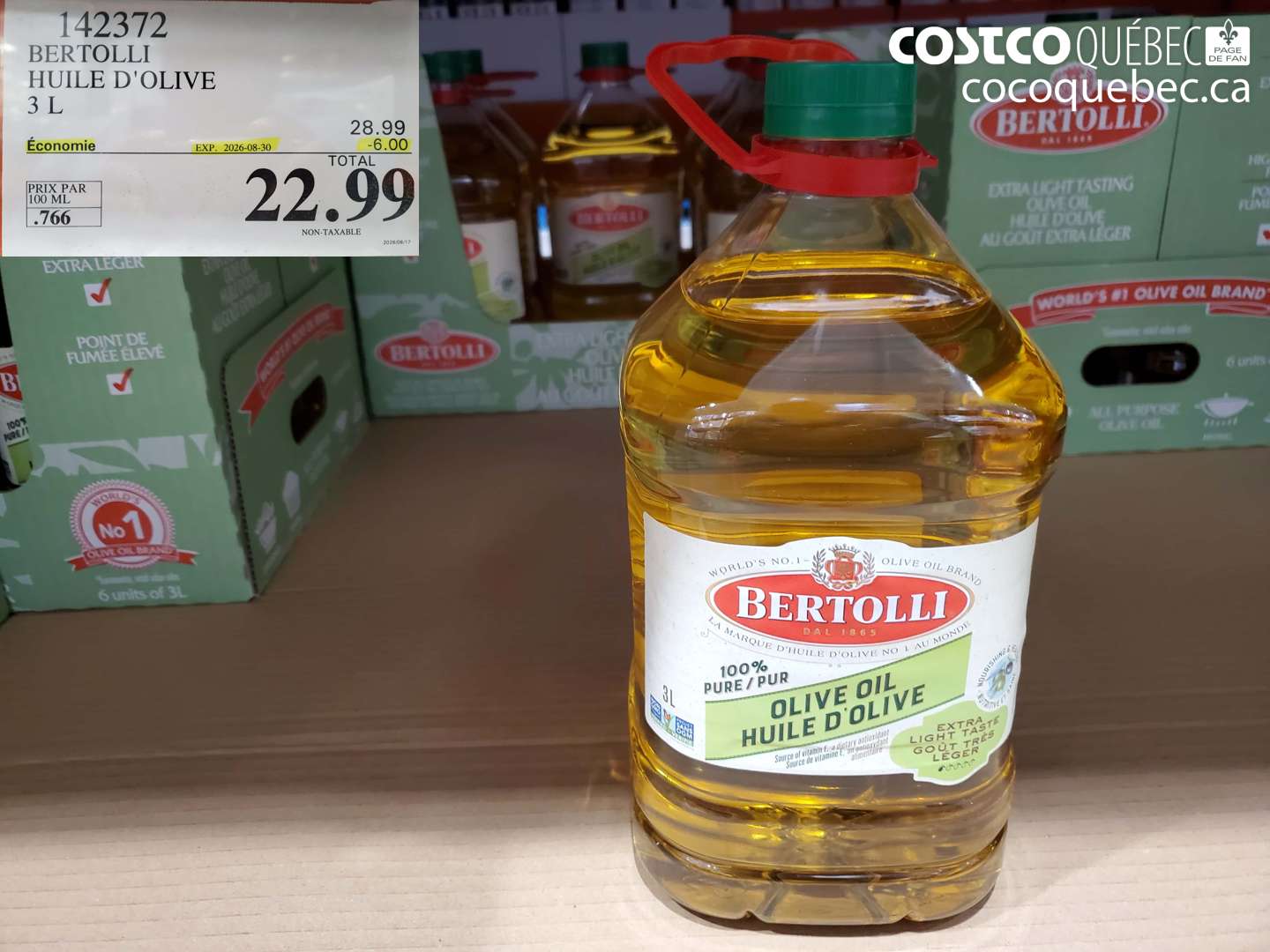 142372 BERTOLLI HUILE D'OLIVE 3 L ($6.00 INSTANT SAVINGS EXPIRES ON 2026-08-30) $22.99