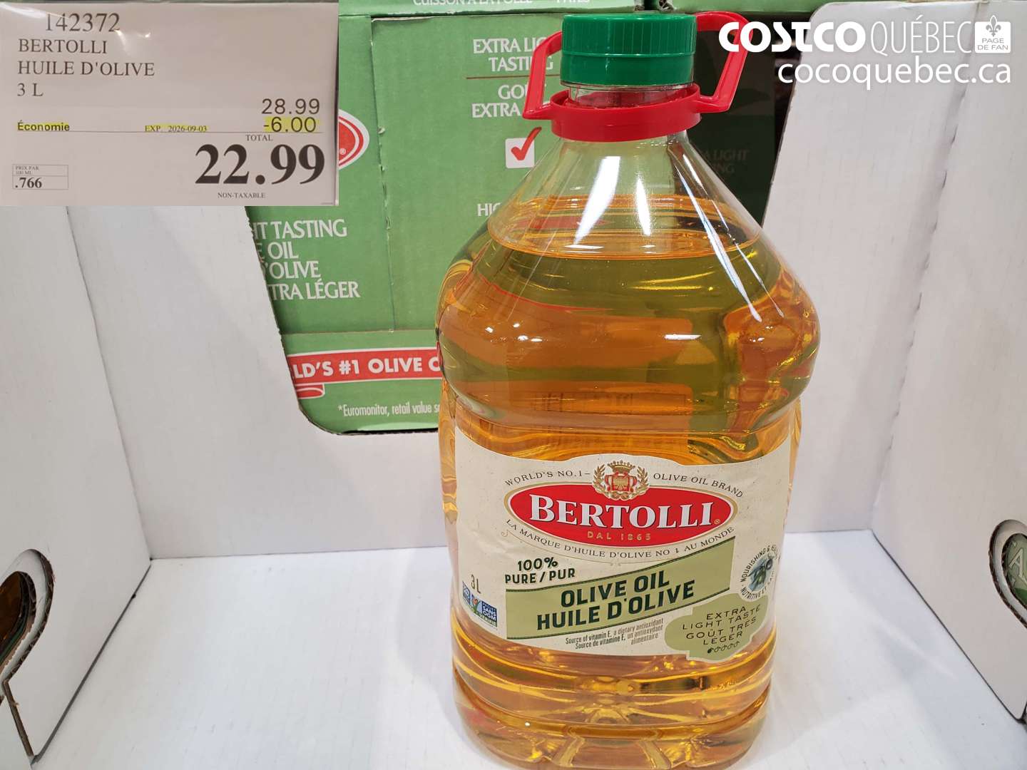 142372 BERTOLLI HUILE D'OLIVE 3 L ($6.00 INSTANT SAVINGS EXPIRES ON 2026-09-03) $22.99