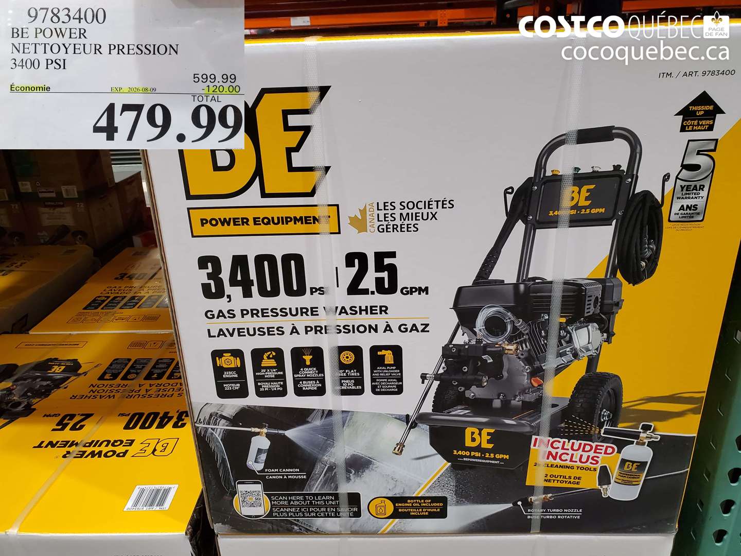 9783400 BE POWER NETTOYEUR PRESSION 3400 PSI ($120.00 INSTANT SAVINGS EXPIRES ON 2026-08-09) $479.99