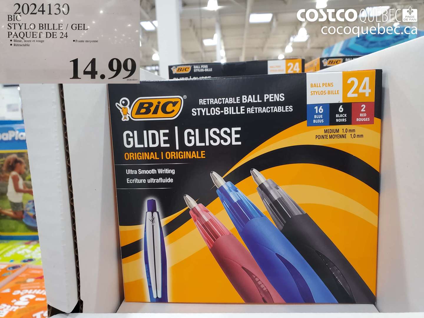 2024130 BIC STYLO BILLE / GEL PAQUET DE 24 $14.99