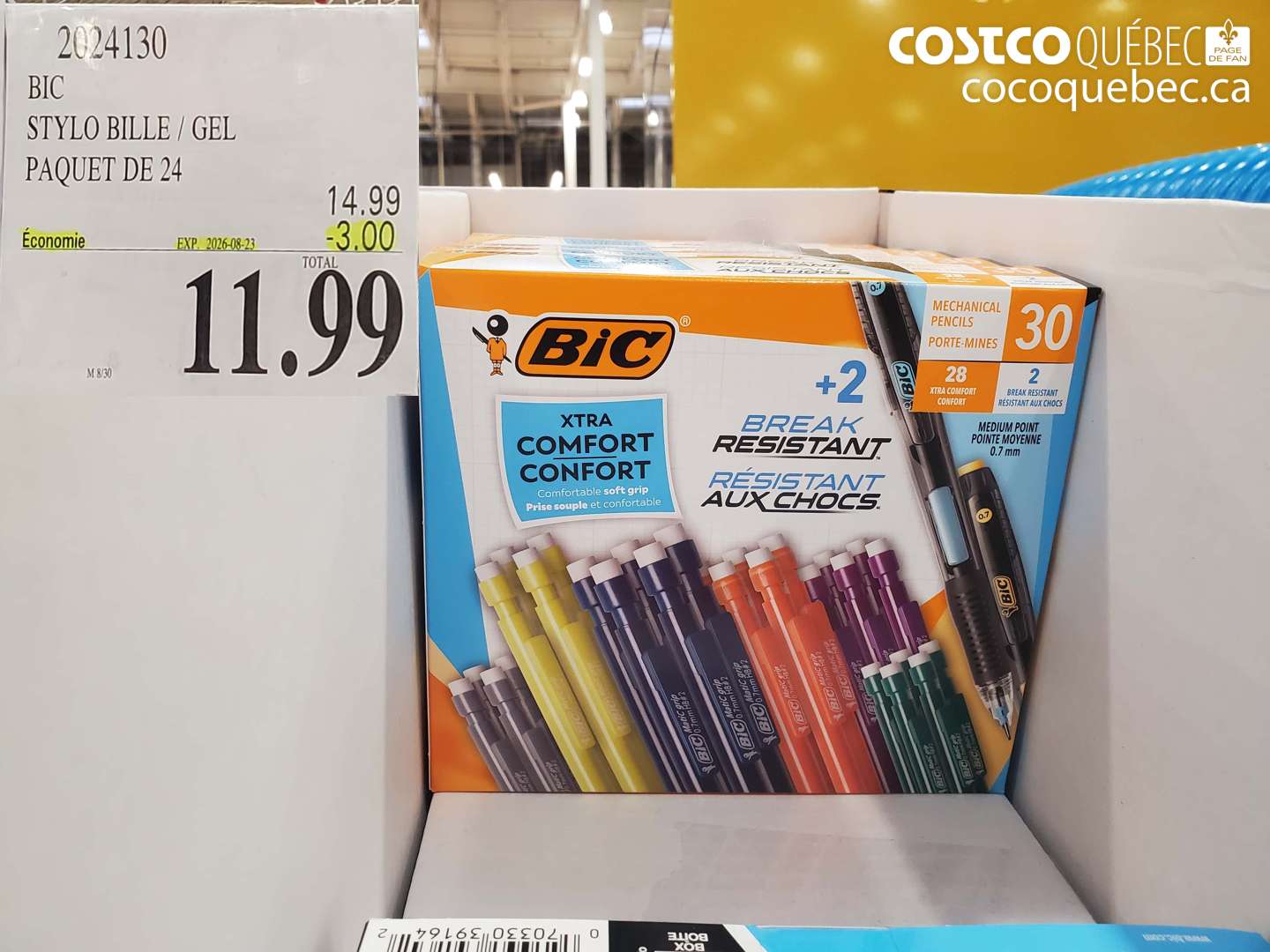2024130 BIC STYLO BILLE / GEL PAQUET DE 24 ($3.00 INSTANT SAVINGS EXPIRES ON 2026-08-23) $11.99
