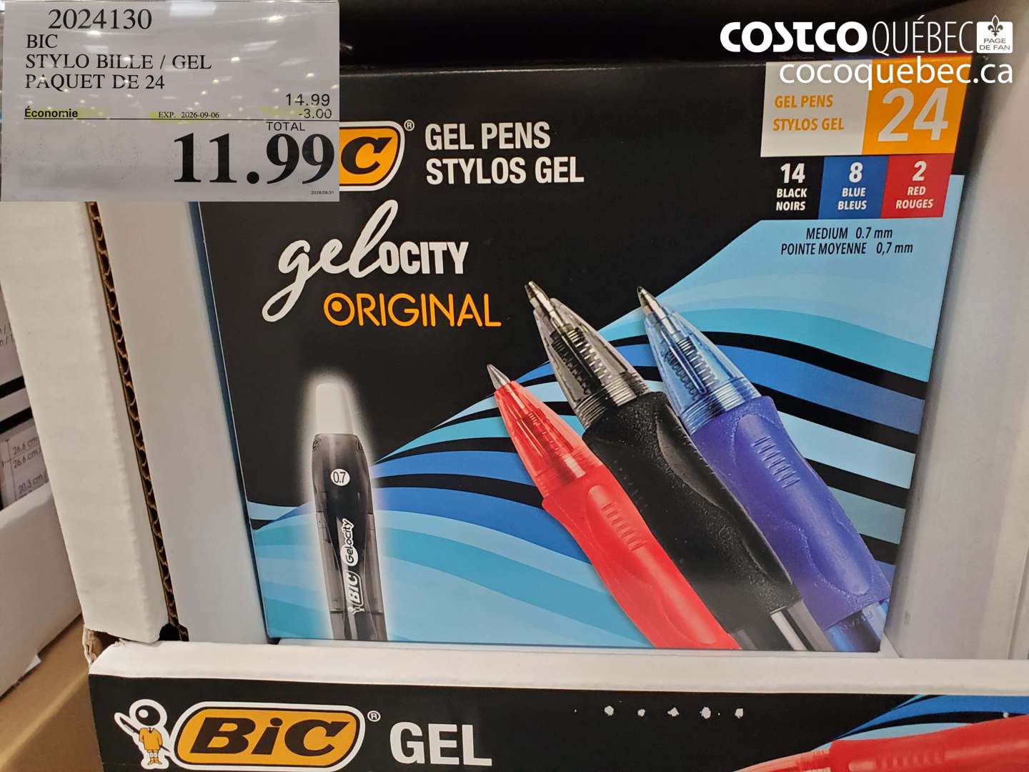 2024130 BIC STYLO BILLE / GEL PAQUET DE 24 ($3.00 INSTANT SAVINGS EXPIRES ON 2026-09-06) $11.99
