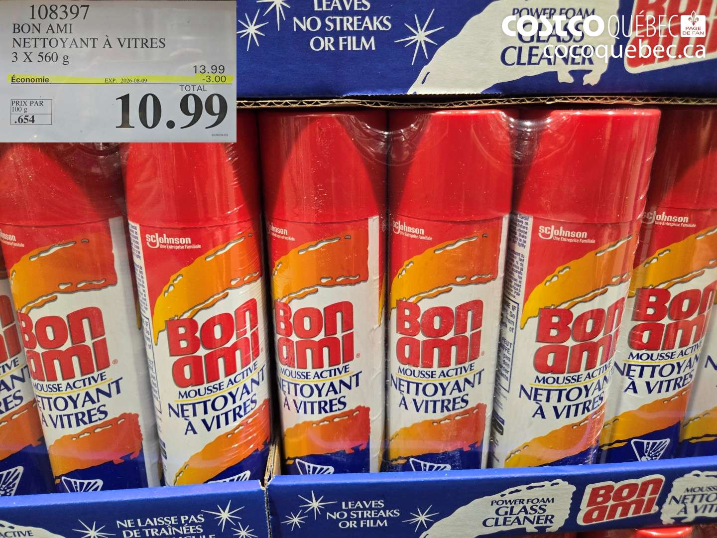 108397 BON AMI NETTOYANT À VITRES 3 X 560 G ($3.00 INSTANT SAVINGS EXPIRES ON 2026-08-09) $10.99