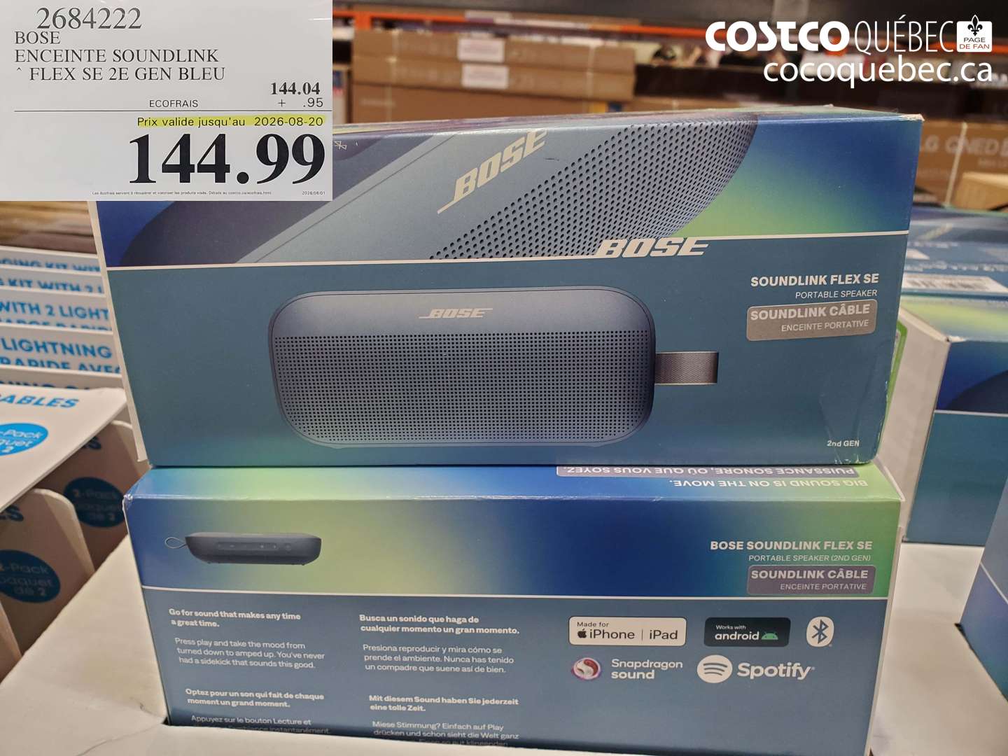 2684222 BOSE ENCEINTE SOUNDLINK (EXPIRES ON 2026-08-20) $144.99