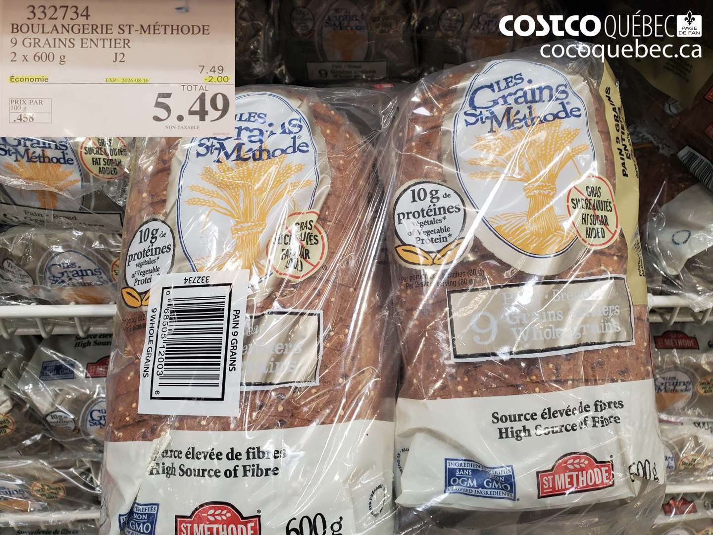332734 BOULANGERIE ST-METHODE 9 GRAINS ENTIER ($2.00 INSTANT SAVINGS EXPIRES ON 2026-08-16) $5.49
