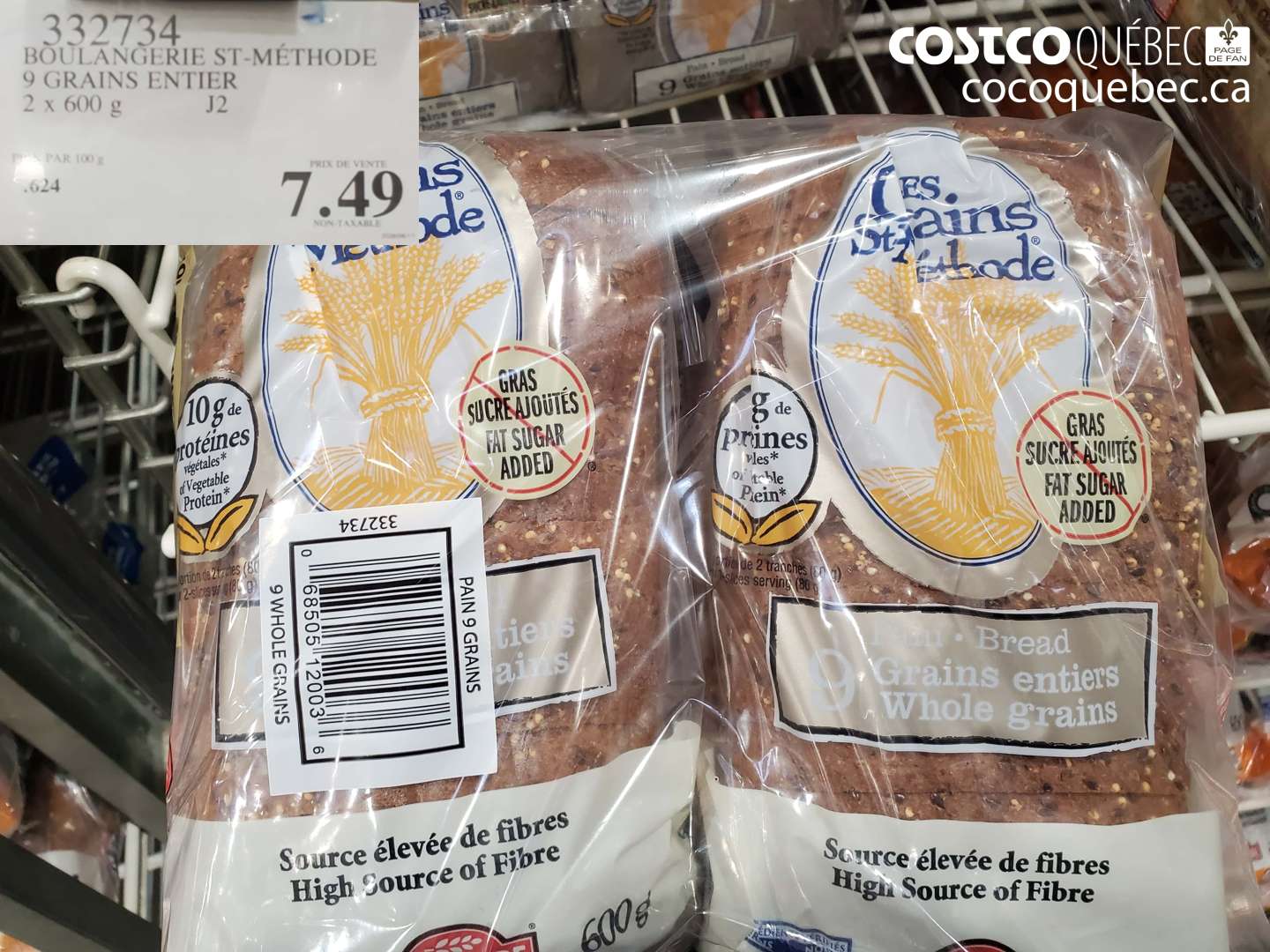 332734 BOULANGERIE ST-MÉTHODE 9 GRAINS ENTIER $7.49