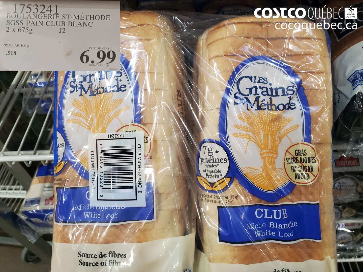 1753241 BOULANGERIE ST-MÉTHODE SGSS PAIN CLUB BLANC $6.99