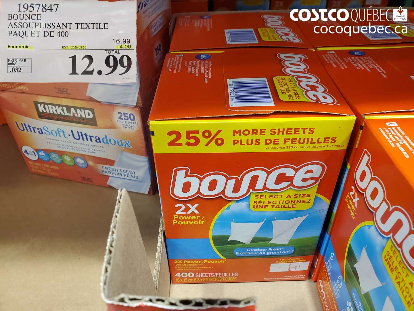 1957847 BOUNCE ASSOUPLISSANT TEXTILE PAQUET DE 400 ($4.00 INSTANT SAVINGS EXPIRES ON 2026-08-30) $12.99