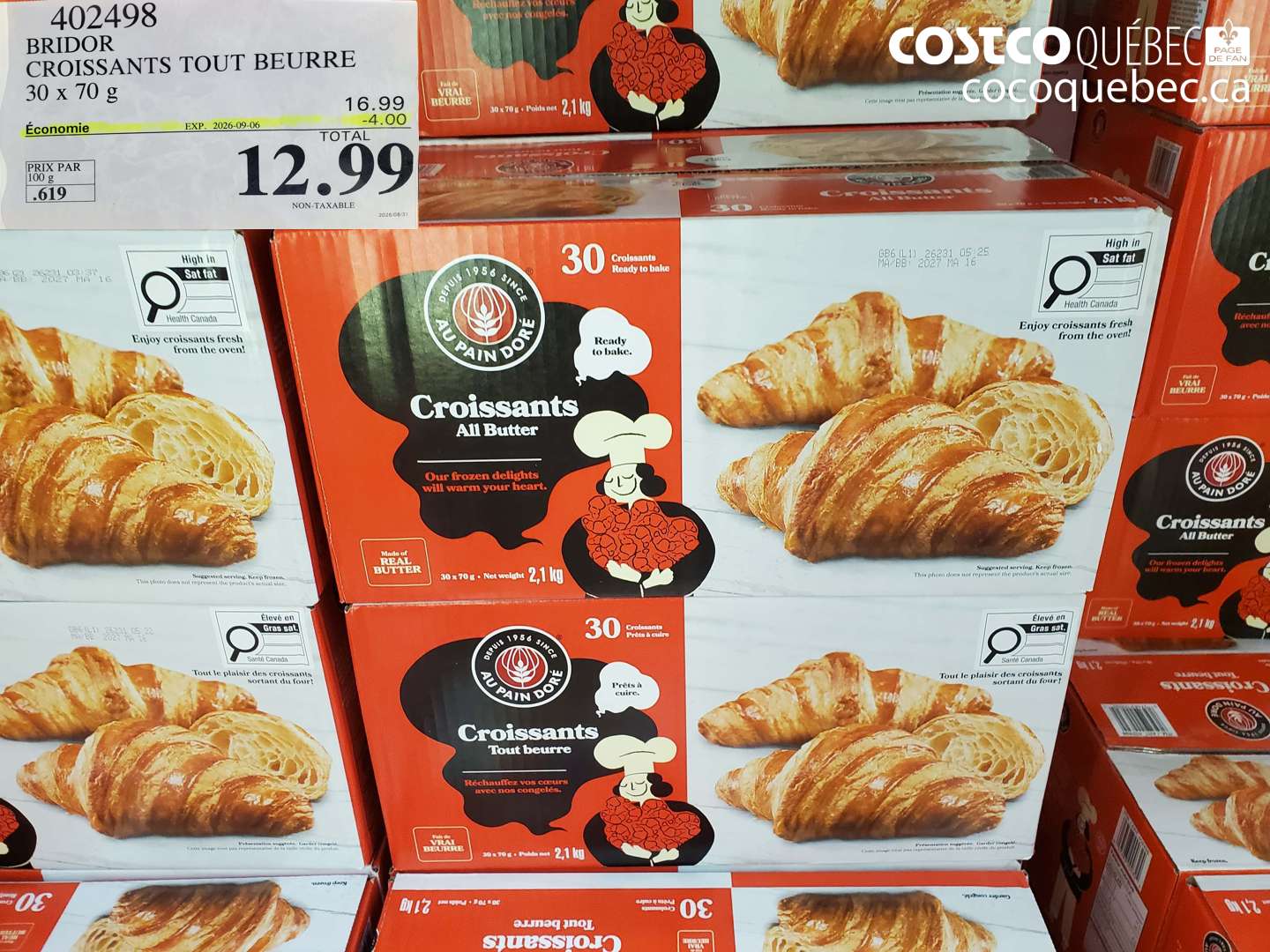 402498 BRIDOR CROISSANTS TOUT BEURRE 30 X 70 G ($4.00 INSTANT SAVINGS EXPIRES ON 2026-09-06) $12.99