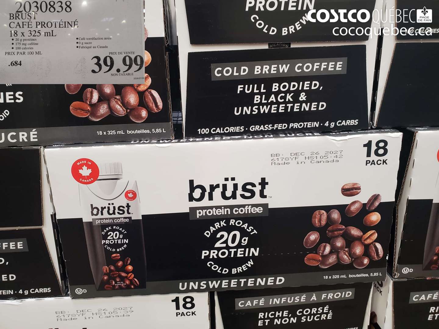 2030838 BRUST CAFE PROTÉINÉ 18 X 325 ML $39.99