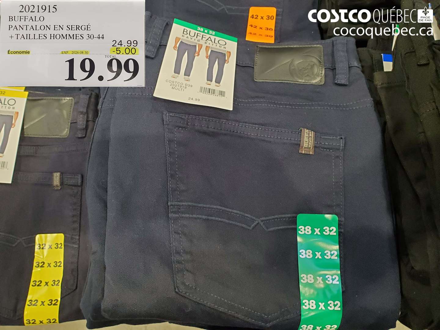 2021915 BUFFALO PANTALON EN SERGÉ +TAILLES HOMMES 30-44 ($5.00 INSTANT SAVINGS EXPIRES ON 2026-08-30) $19.99