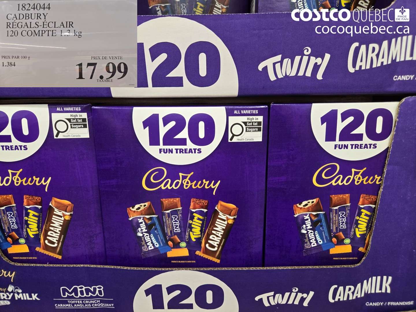 1824044 CADBURY RÉGALS-ÉCLAIR 120 COMPTE 1.3 KG $17.99