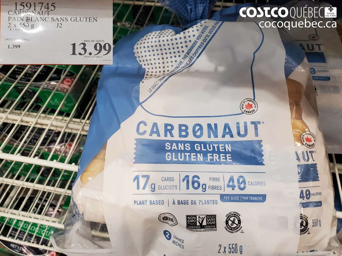 1591745 CARRONAUT PAIN BLANC SANS GLUTEN 2 X 550 G $13.99