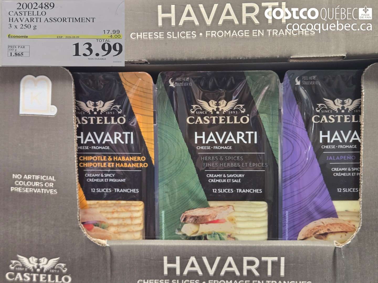 2002489 CASTELLO HAVARTI ASSORTIMENT 3 X 250 G ($4.00 INSTANT SAVINGS EXPIRES ON 2026-08-09) $13.99