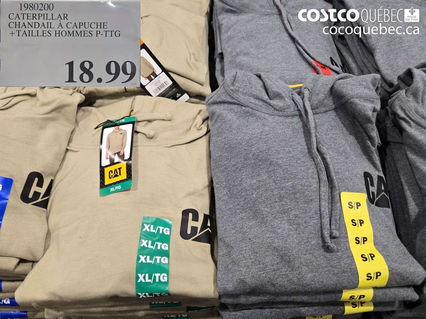 1980200 CATERPILLAR CHANDAIL À CAPUCHE + TAILLES HOMMES P-TTG $18.99