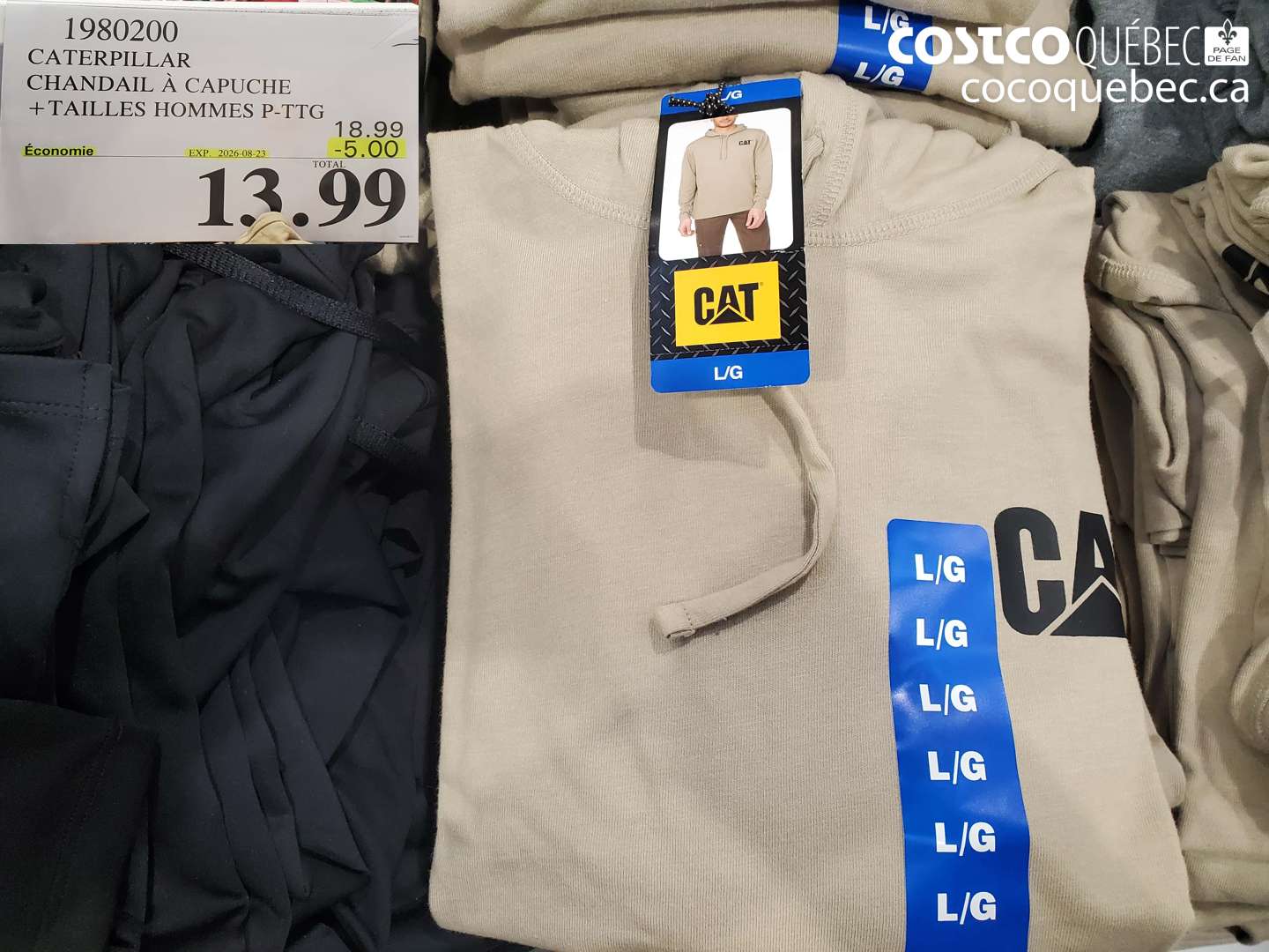 1980200 CATERPILLAR CHANDAIL À CAPUCHE + TAILLES HOMMES P-TTG ($5.00 INSTANT SAVINGS EXPIRES ON 2026-08-23) $13.99