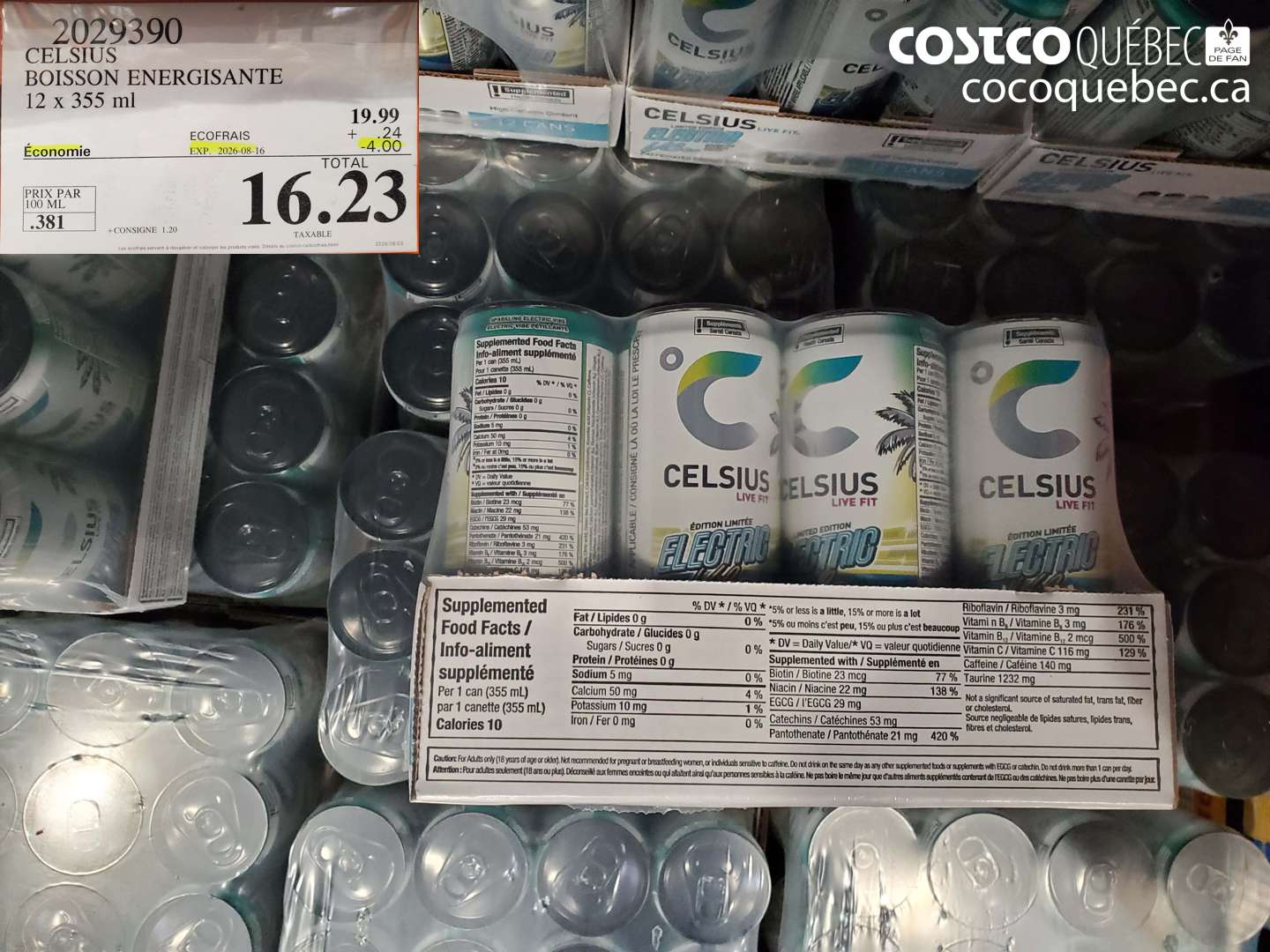 2029390 CELSIUS BOISSON ENERGISANTE 12 X 355 ML ($4.00 INSTANT SAVINGS EXPIRES ON 2026-08-16) $16.23