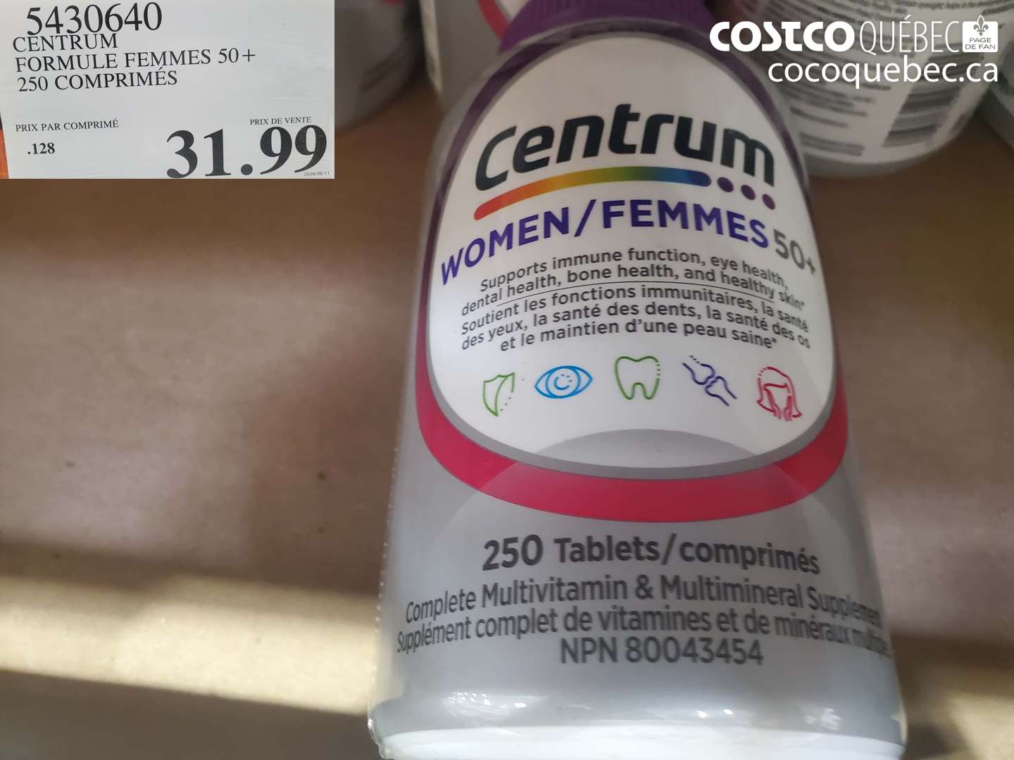 5430640 CENTRUM FORMULE FEMMES 50+ 250 COMPRIMÉS $31.99