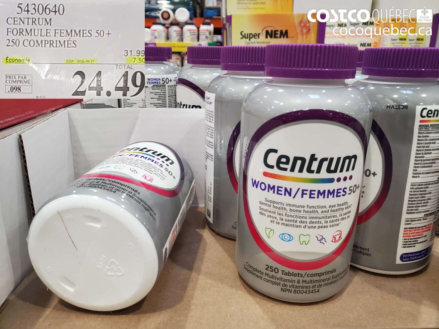 5430640 CENTRUM FORMULE FEMMES 50+ 250 COMPRIMÉS ($7.50 INSTANT SAVINGS EXPIRES ON 2026-09-27) $24.49