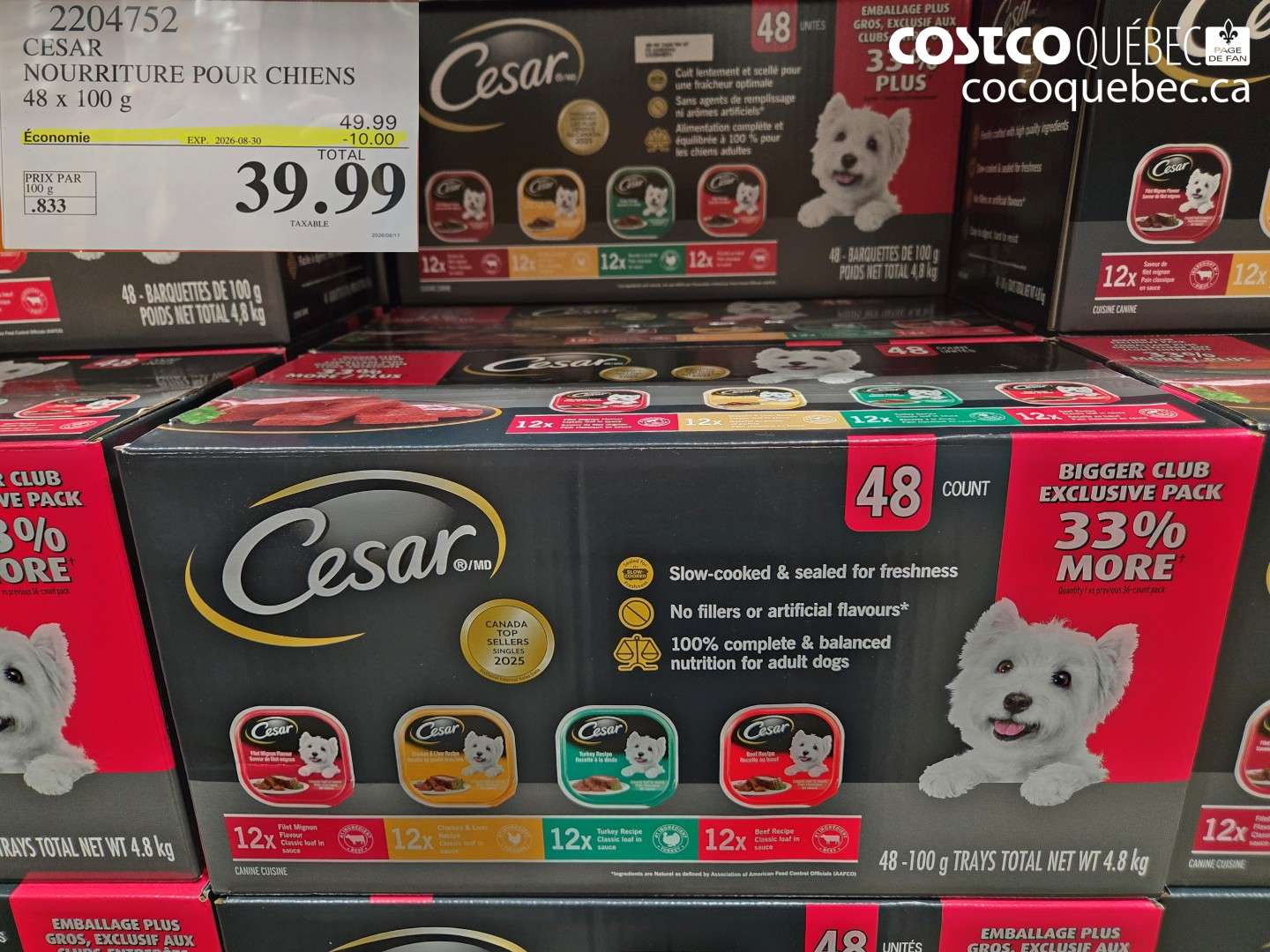 2204752 CESAR NOURRITURE POUR CHIENS 48 X 100 G ($10.00 INSTANT SAVINGS EXPIRES ON 2026-08-30) $39.99
