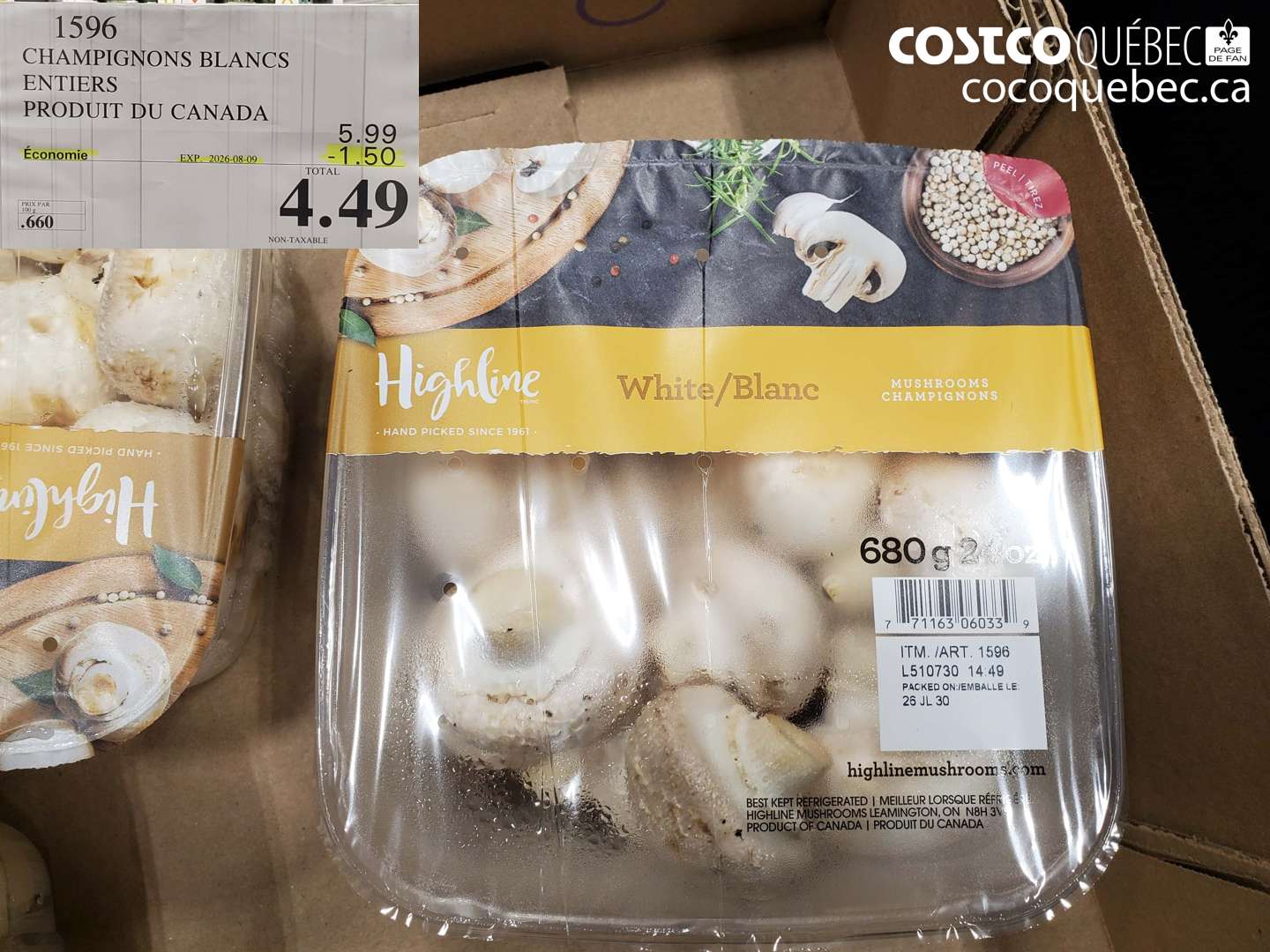 1596 CHAMPIGNONS BLANCS ENTIERS PRODUIT DU CANADA ($1.50 INSTANT SAVINGS EXPIRES ON 2026-08-09) $4.49