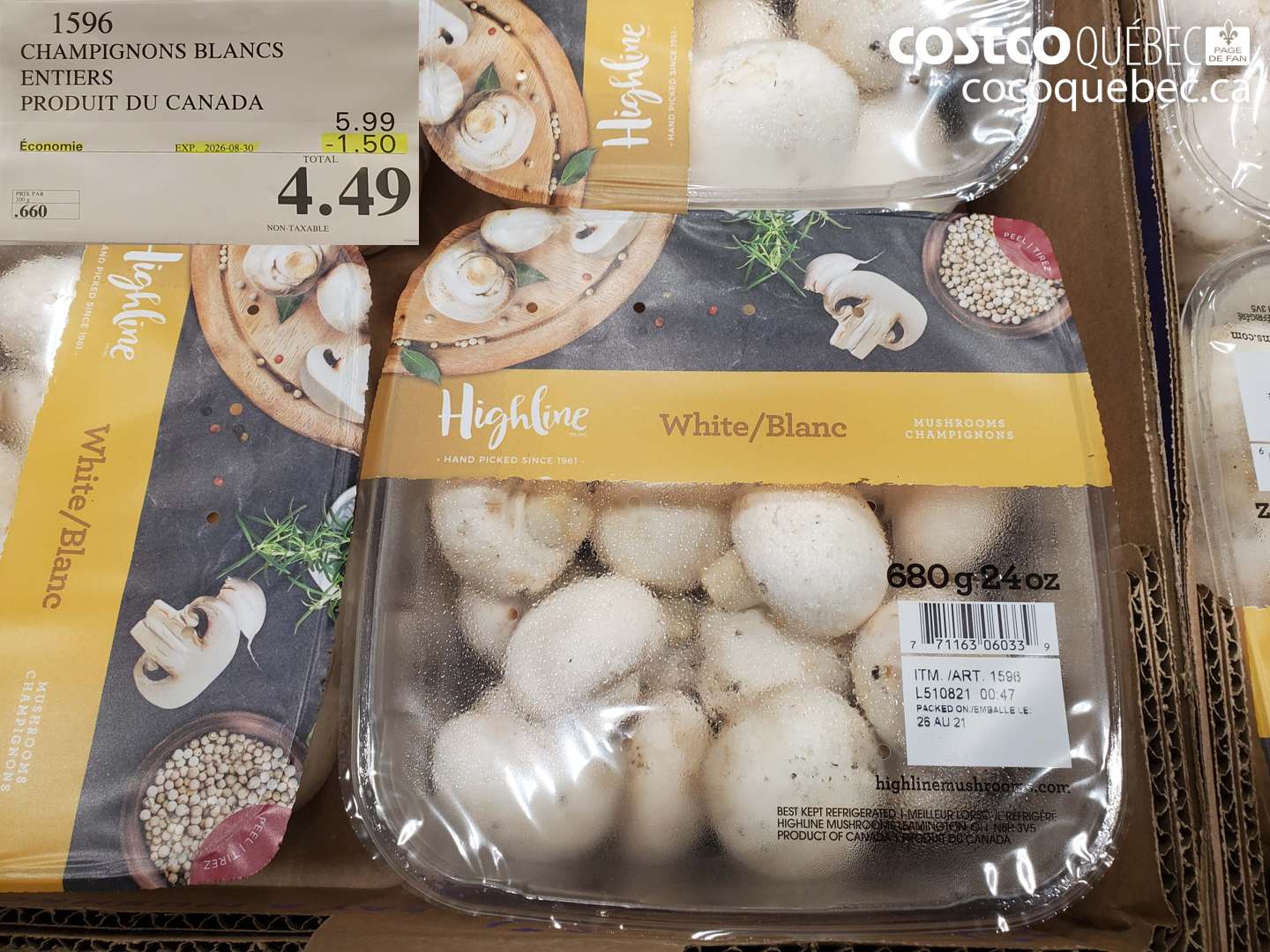 1596 CHAMPIGNONS BLANCS ENTIERS PRODUIT DU CANADA ($1.50 INSTANT SAVINGS EXPIRES ON 2026-08-30) $4.49