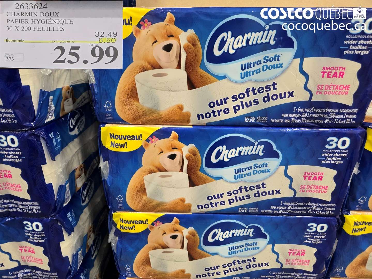 2633624 CHARMIN DOUX PAPIER HYGIÉNIQUE 30 X 200 FEUILLES ($6.50 INSTANT SAVINGS EXPIRES ON 2026-08-30) $25.99