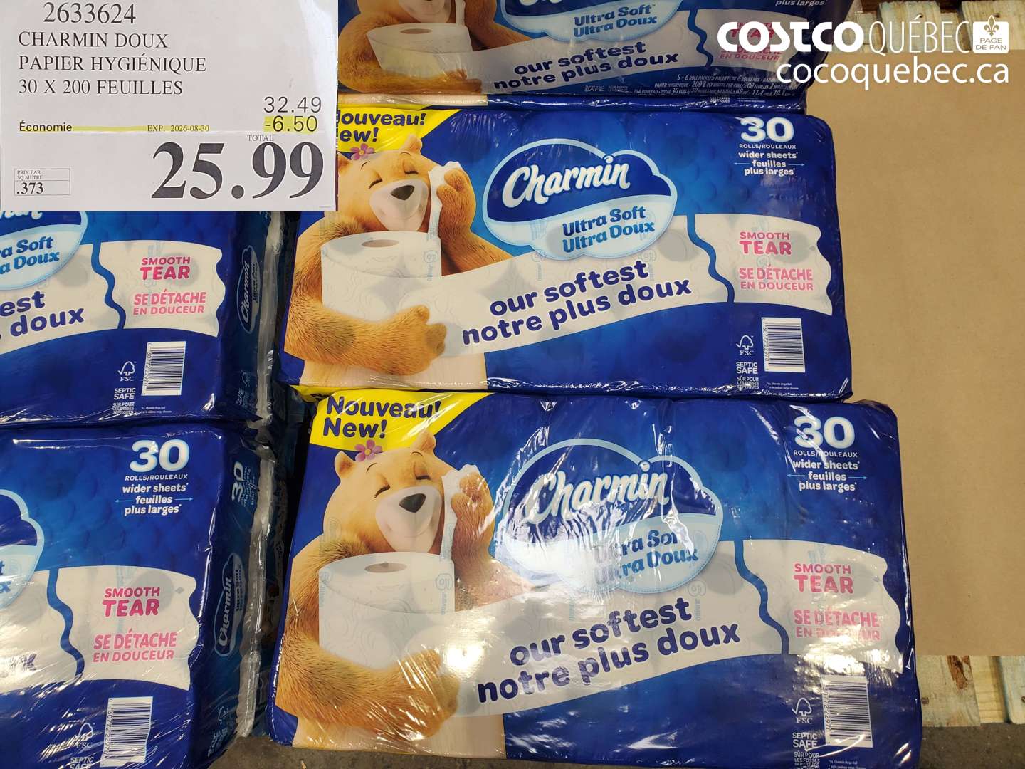 2633624 CHARMIN DOUX PAPIER HYGIÉNIQUE 30 X 200 FEUILLES ($6.50 INSTANT SAVINGS EXPIRES ON 2026-08-30) $25.99