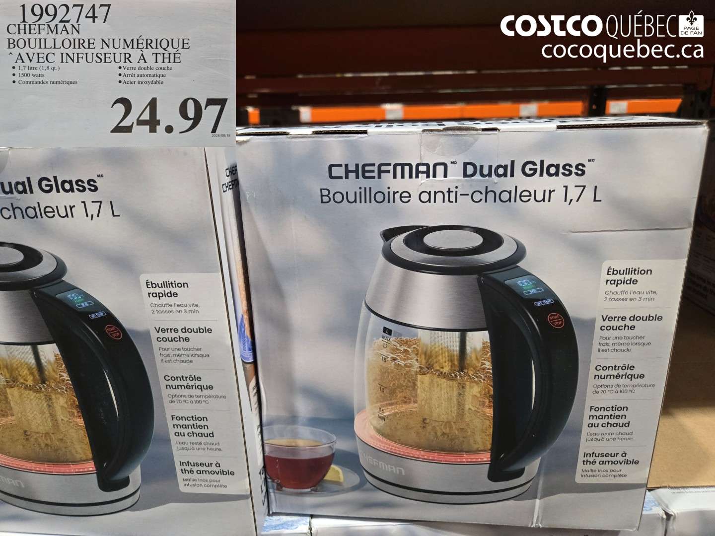 1992747 CHEFMAN BOUILLOIRE NUMÉRIQUE AVEC INFUSEUR À THÉ $24.97