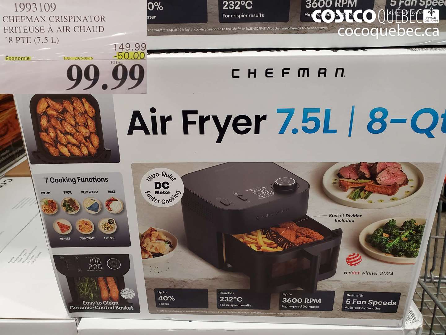 1993109 CHEFMAN CRISPINATOR FRITEUSE À AIR CHAUD8 PTE (7,5 L) ($50.00 INSTANT SAVINGS EXPIRES ON 2026-08-16) $99.99