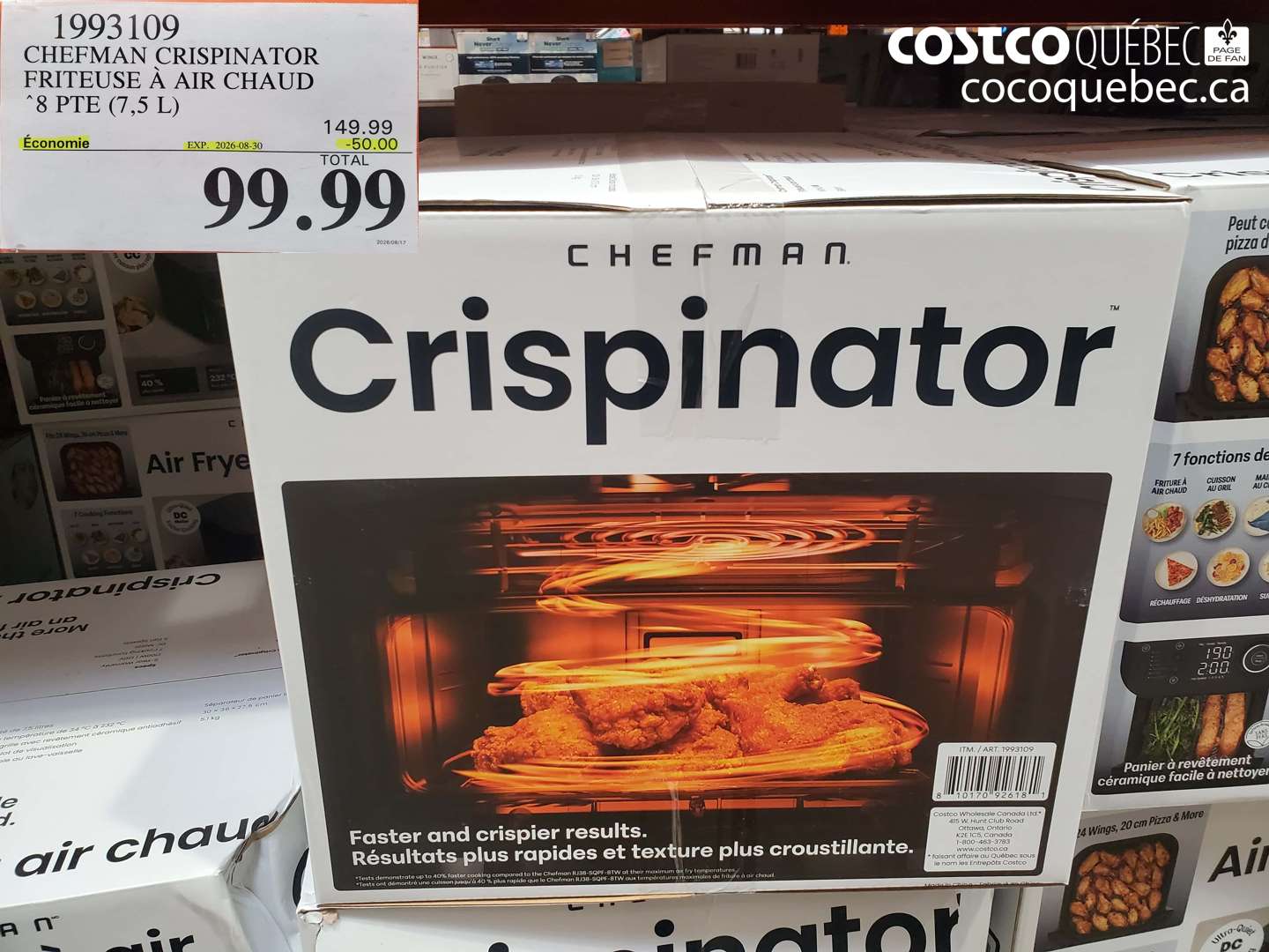 1993109 CHEFMAN CRISPINATOR FRITEUSE À AIR CHAUD 8 PTE (7.5 L) ($50.00 INSTANT SAVINGS EXPIRES ON 2026-08-30) $99.99