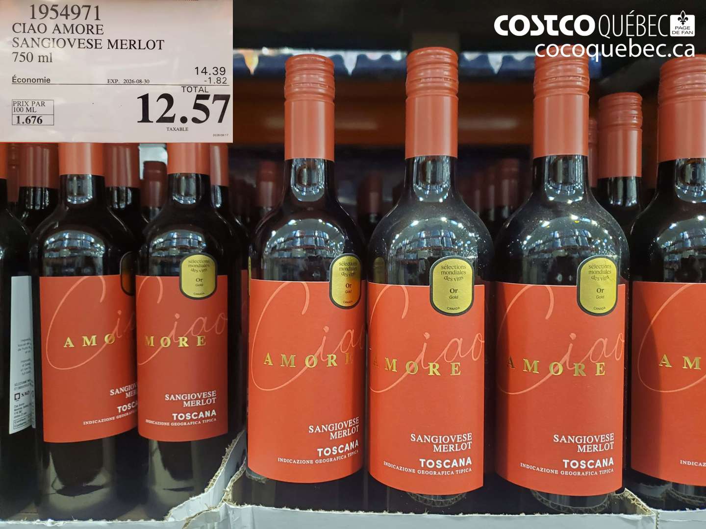 1954971 CIAO AMORE SANGIOVESE MERLOT ($1.82 INSTANT SAVINGS EXPIRES ON 2026-08-30) $12.57