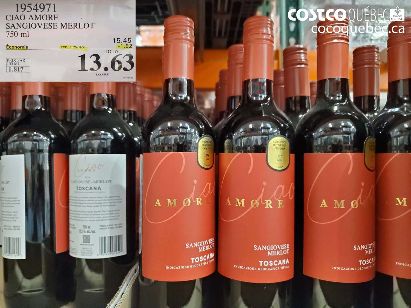 1954971 CIAO AMORE SANGIOVESE MERLOT ($1.82 INSTANT SAVINGS EXPIRES ON 2026-08-30) $13.63