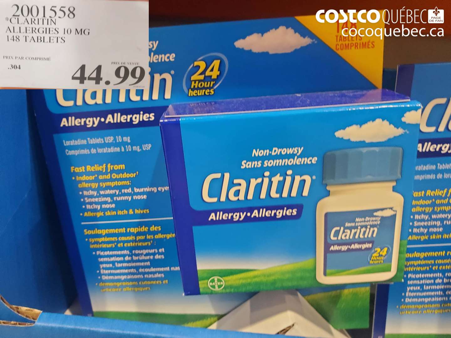 2001558 CLARITIN ALLERGIES 10 MG 148 TABLETS $44.99