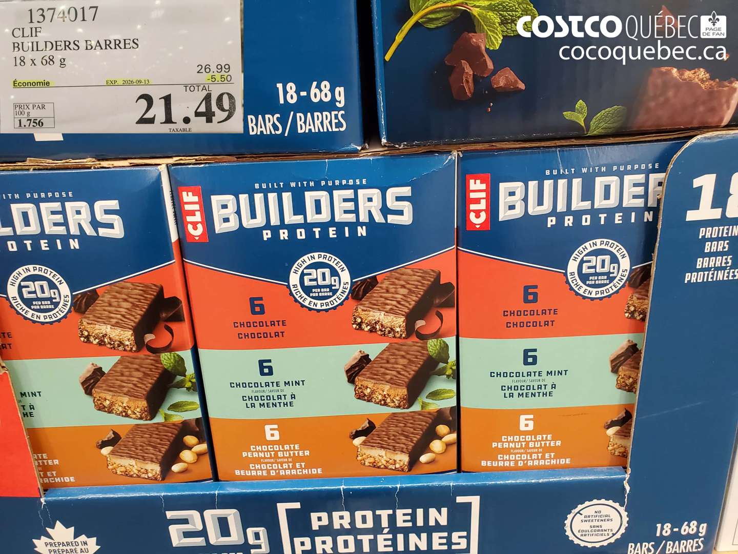 1374017 CLIF BUILDERS BARRES ($5.50 INSTANT SAVINGS EXPIRES ON 2026-09-13) $21.49