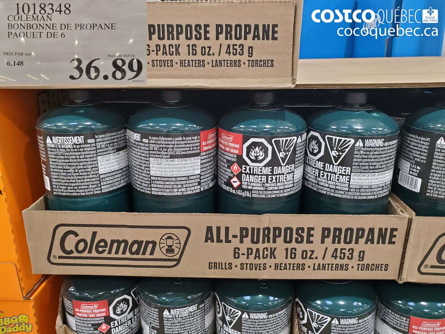 1018348 COLEMAN BONBONNE DE PROPANE PAQUET DE 6 $36.89