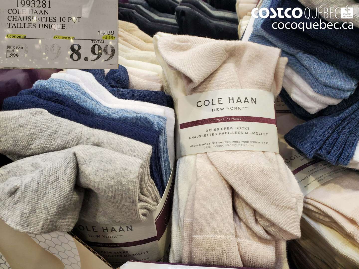 1993281 COLE HAAN CHAUSSETTES 10 PQT TAILLES UNIQUE ($6.00 INSTANT SAVINGS EXPIRES ON 2026-09-06) $8.99