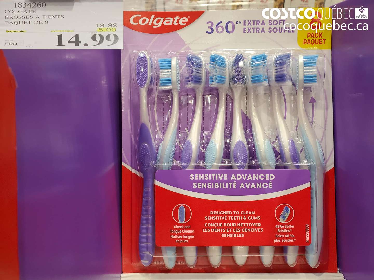 1834260 COLGATE BROSSES À DENTS PAQUET DE 8 ($5.00 INSTANT SAVINGS EXPIRES ON 2026-08-30) $14.99
