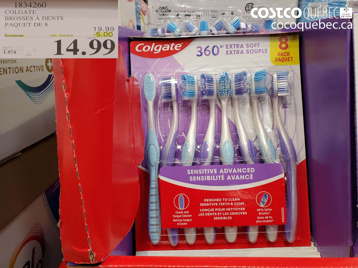 1834260 COLGATE BROSSES À DENTS PAQUET DE 8 ($5.00 INSTANT SAVINGS EXPIRES ON 2026-08-30) $14.99
