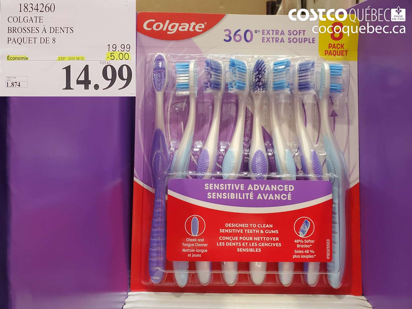 1834260 COLGATE BROSSES À DENTS PAQUET DE 8 ($5.00 INSTANT SAVINGS EXPIRES ON 2026-08-30) $14.99