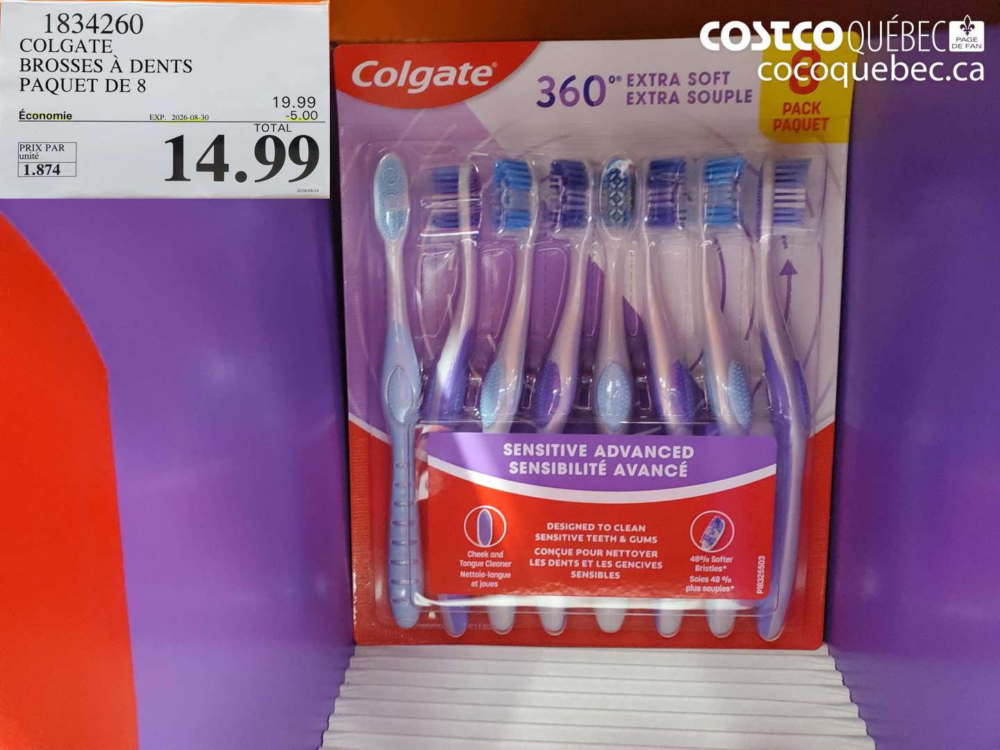 1834260 COLGATE BROSSES À DENTS PAQUET DE 8 ($5.00 INSTANT SAVINGS EXPIRES ON 2026-08-30) $14.99