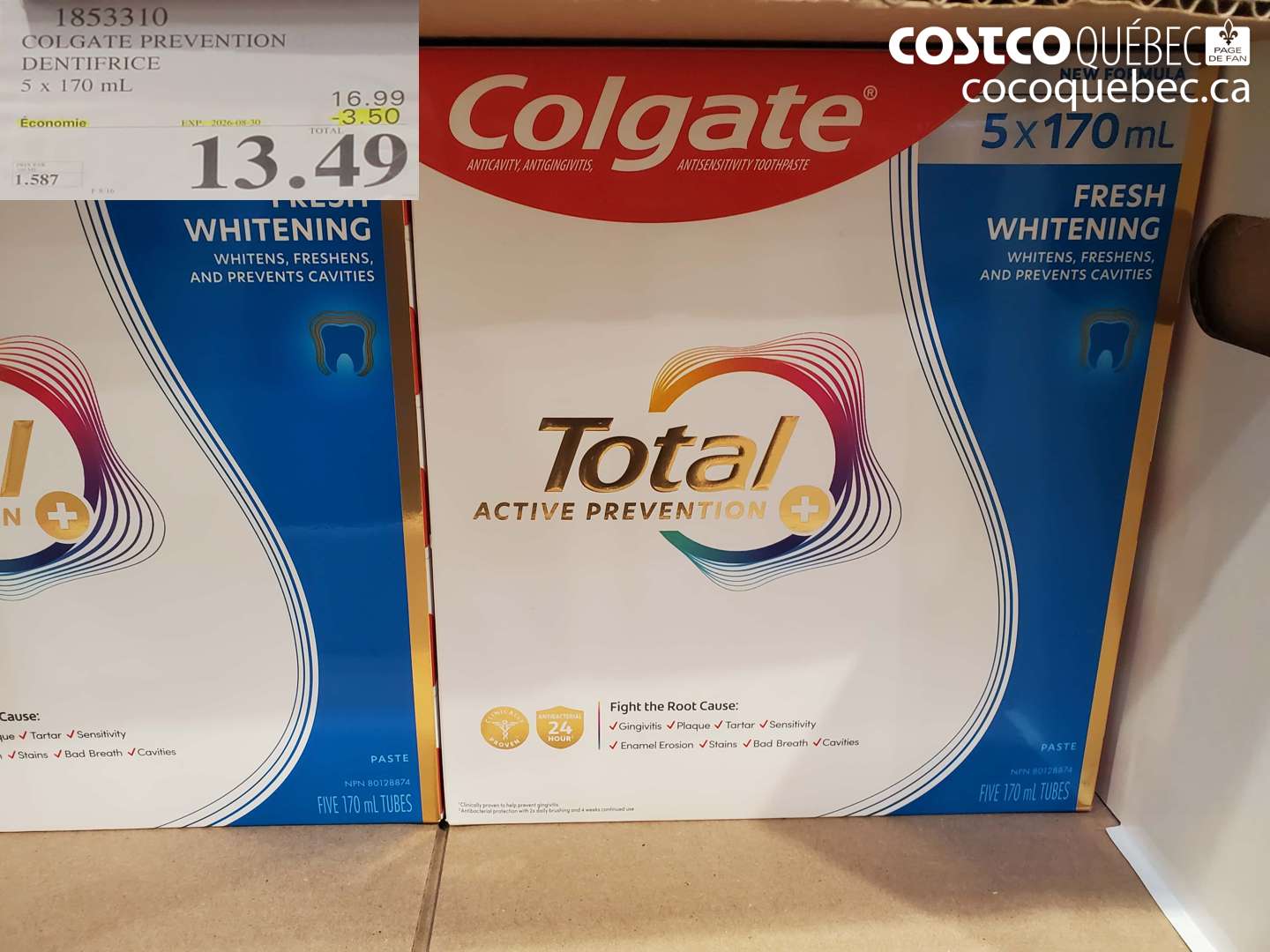 1853310 COLGATE PREVENTION DENTIFRICE 5 X 170 ML ($3.50 INSTANT SAVINGS EXPIRES ON 2026-08-30) $13.49