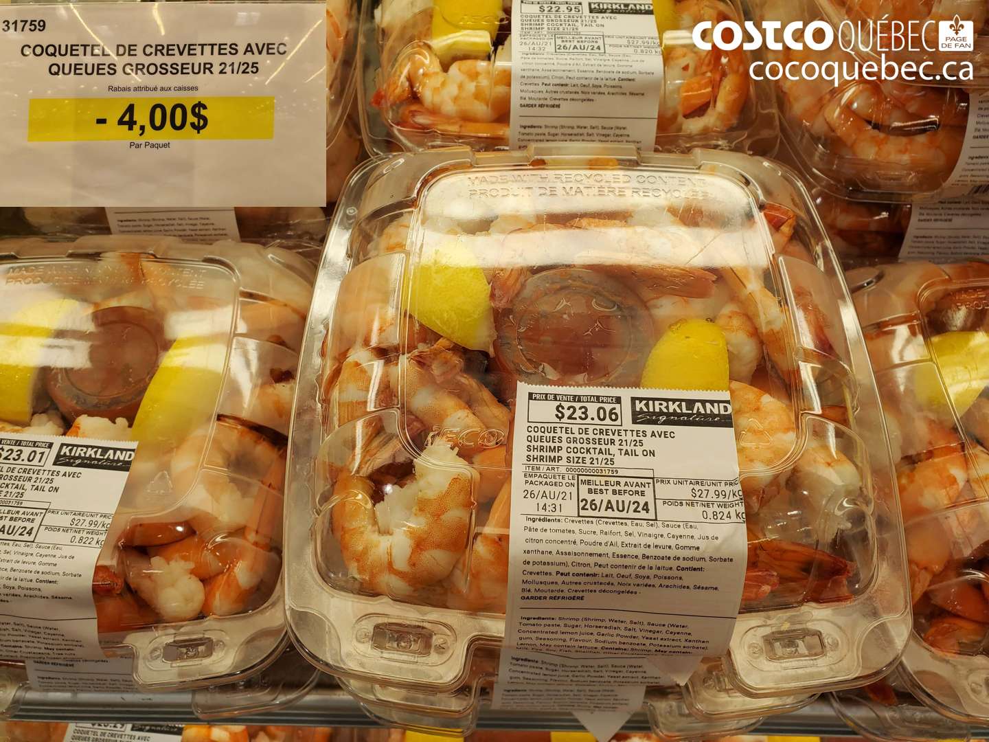 31759 COQUETEL DE CREVETTES AVEC QUEUES GROSSEUR 21/25 ($4.00 INSTANT SAVINGS)