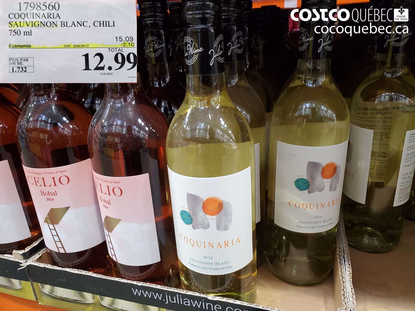 1798560 COQUINARIA SAUVIGNON BLANC, CHILI ($2.10 INSTANT SAVINGS EXPIRES ON 2026-09-13) $12.99