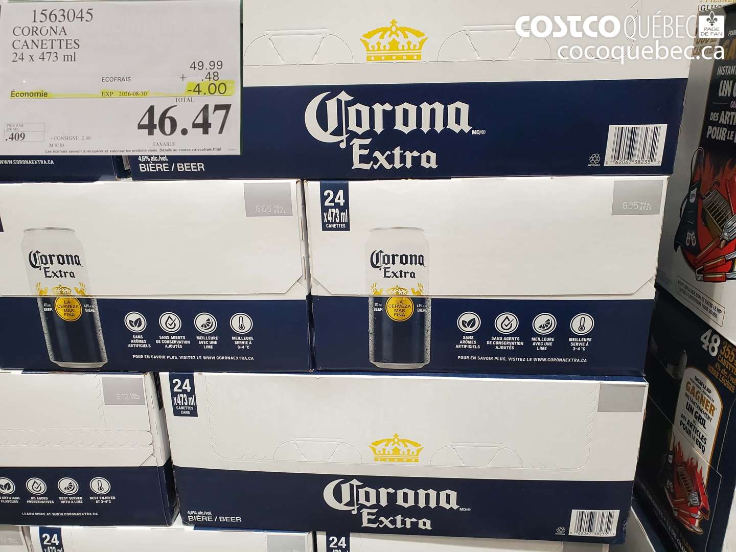 1563045 CORONA CANETTES ($4.00 INSTANT SAVINGS EXPIRES ON 2026-08-30) $46.47