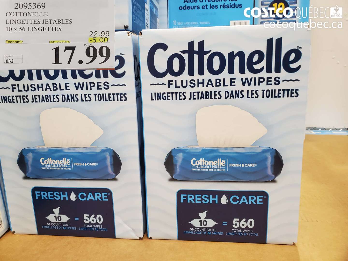 2095369 COTTONELLE LINGETTES JETABLES 10 X 56 LINGETTES ($5.00 INSTANT SAVINGS EXPIRES ON 2026-08-30) $17.99