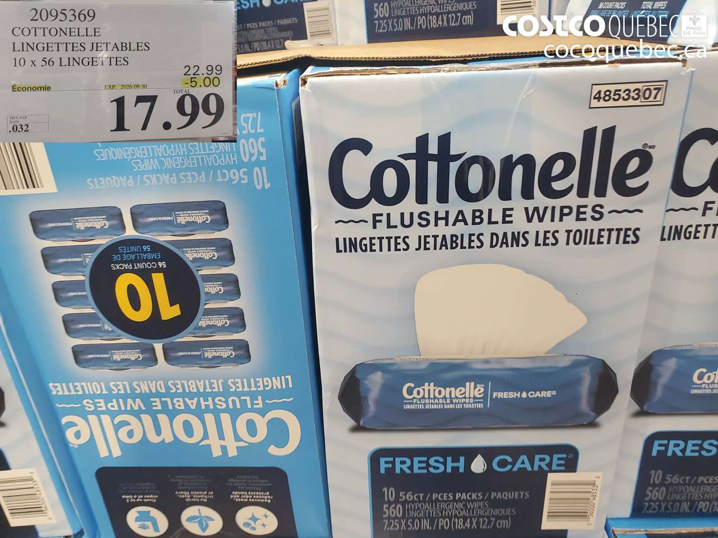 2095369 COTTONELLE LINGETTES JETABLES 10 X 56 LINGETTES ($5.00 INSTANT SAVINGS EXPIRES ON 2026-08-30) $17.99