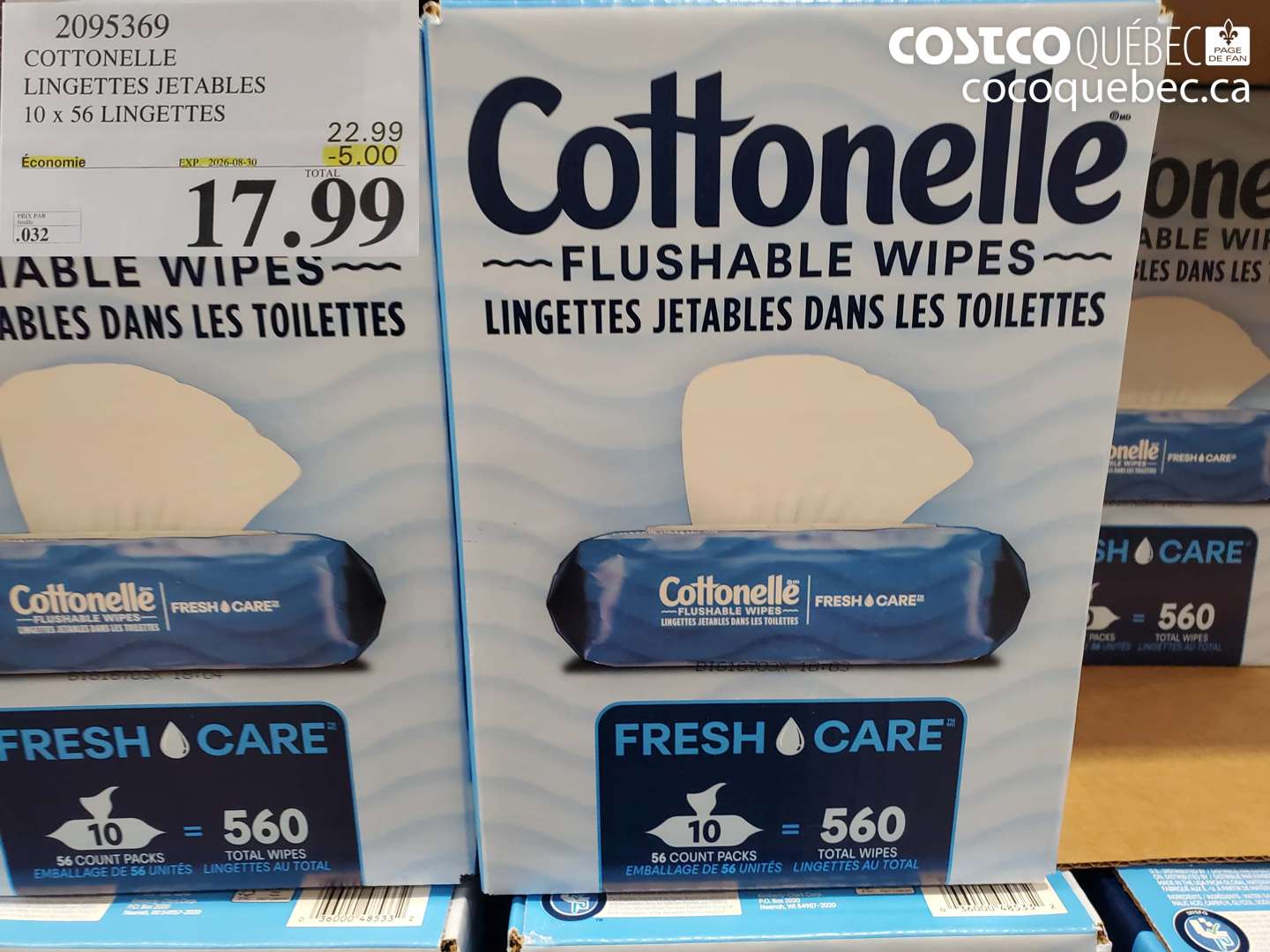 2095369 COTTONELLE LINGETTES JETABLES 10 X 56 LINGETTES ($5.00 INSTANT SAVINGS EXPIRES ON 2026-08-30) $17.99